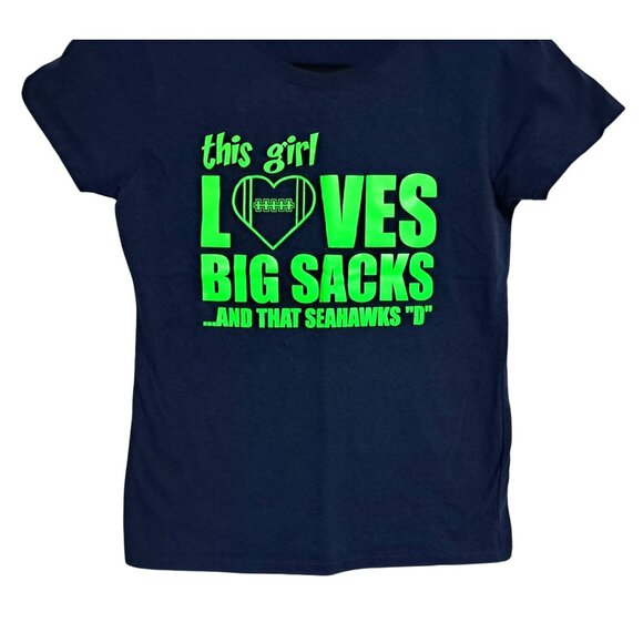 Seahawks This Girl Loves Big Sacks Seahawks D Graphic Tee Navy Medium Gildan Hea - Picture 9 of 11